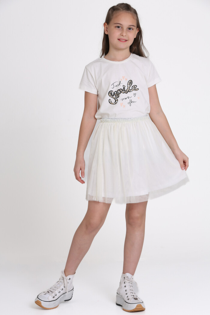 Ekru Tüllü Etekli 4-13 Yaş Takım - 81411-2