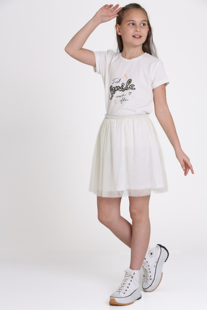 Ekru Tüllü Etekli 4-13 Yaş Takım - 81411-2