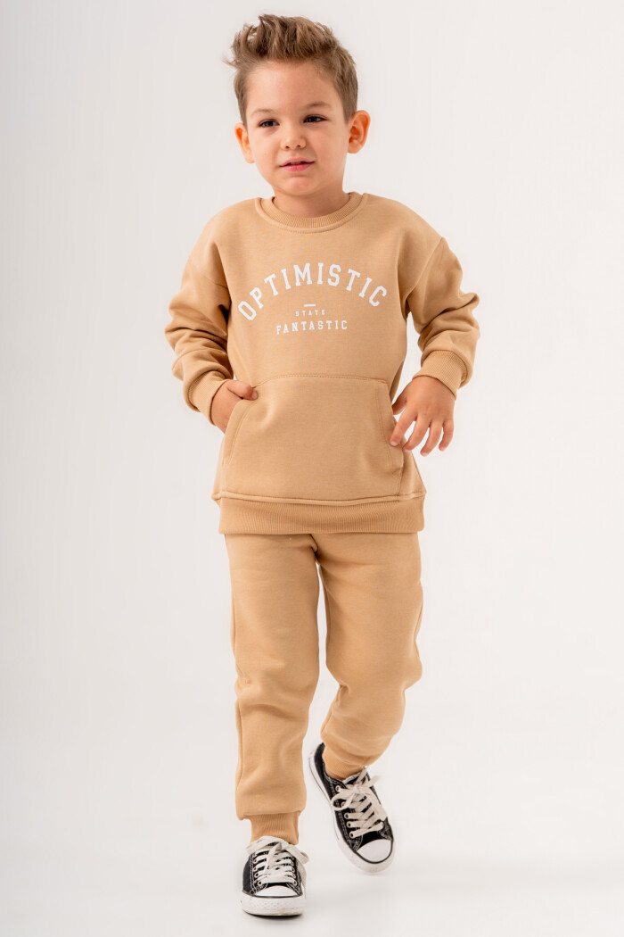 Erkek Bebek Bej Optimistic Baskılı 1-5 Yaş Takım - 3568-5