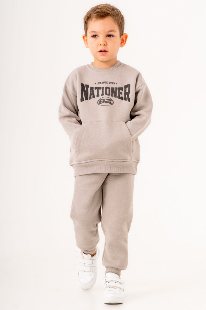 Erkek Bebek Gri Life Hard Work Nationer Baskılı 1-5 Yaş Takım - 3569-4