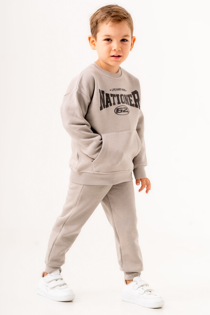 Erkek Bebek Gri Life Hard Work Nationer Baskılı 1-5 Yaş Takım - 3569-4