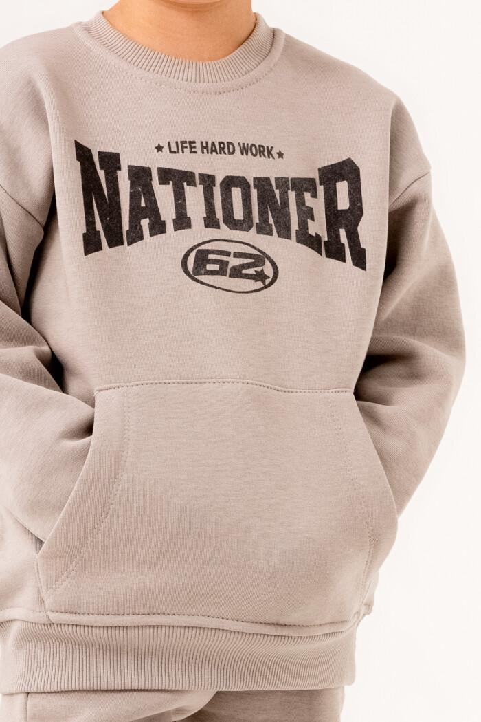 Erkek Bebek Gri Life Hard Work Nationer Baskılı 1-5 Yaş Takım - 3569-4