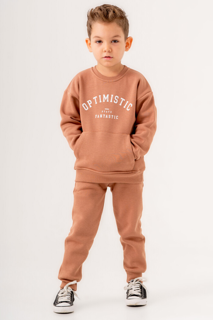 Erkek Bebek Kahve Optimistic Baskılı 1-5 Yaş Takım - 3568-4