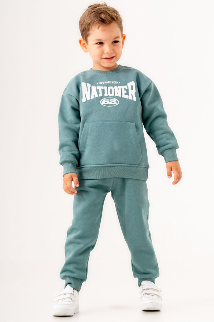 Erkek Bebek Petrol Life Hard Work Nationer Baskılı 1-5 Yaş Takım - 3569-1