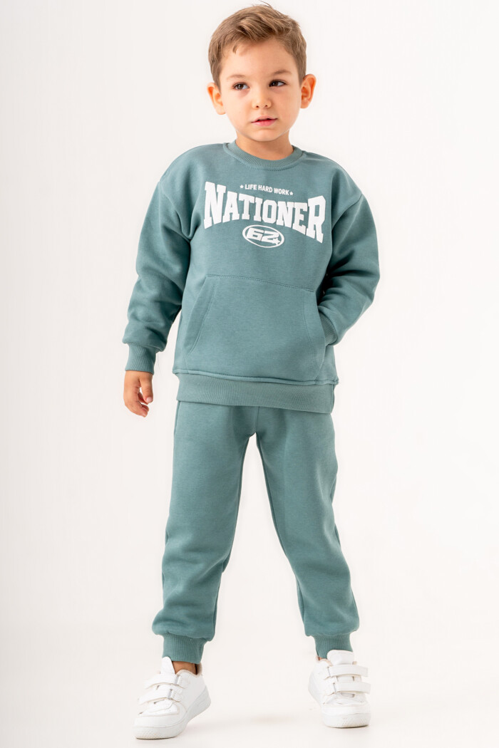 Erkek Bebek Petrol Life Hard Work Nationer Baskılı 1-5 Yaş Takım - 3569-1