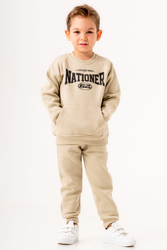 Erkek Bebek Yeşil Life Hard Work Nationer Baskılı 1-5 Yaş Takım - 3569-5