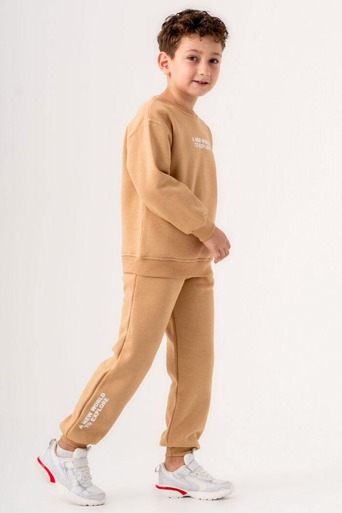 Erkek Çocuk Bej A New World To Explore Baskılı 5-9 Yaş Takım - 3562-1