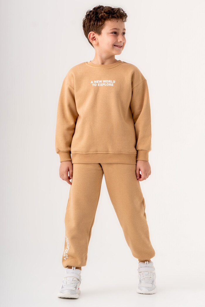 Erkek Çocuk Bej A New World To Explore Baskılı 5-9 Yaş Takım - 3562-1