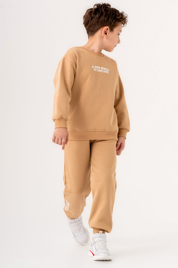 Erkek Çocuk Bej A New World To Explore Baskılı 5-9 Yaş Takım - 3562-1