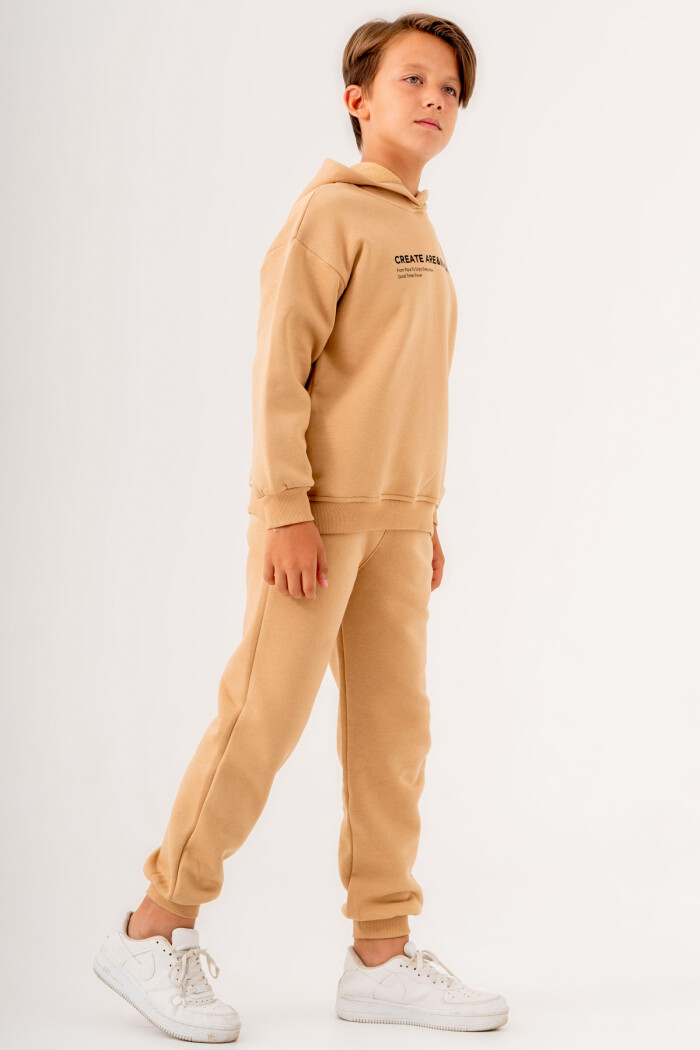 Erkek Çocuk Bej Create Are Imagine Baskılı 5-9 Yaş Takım - 3564-4