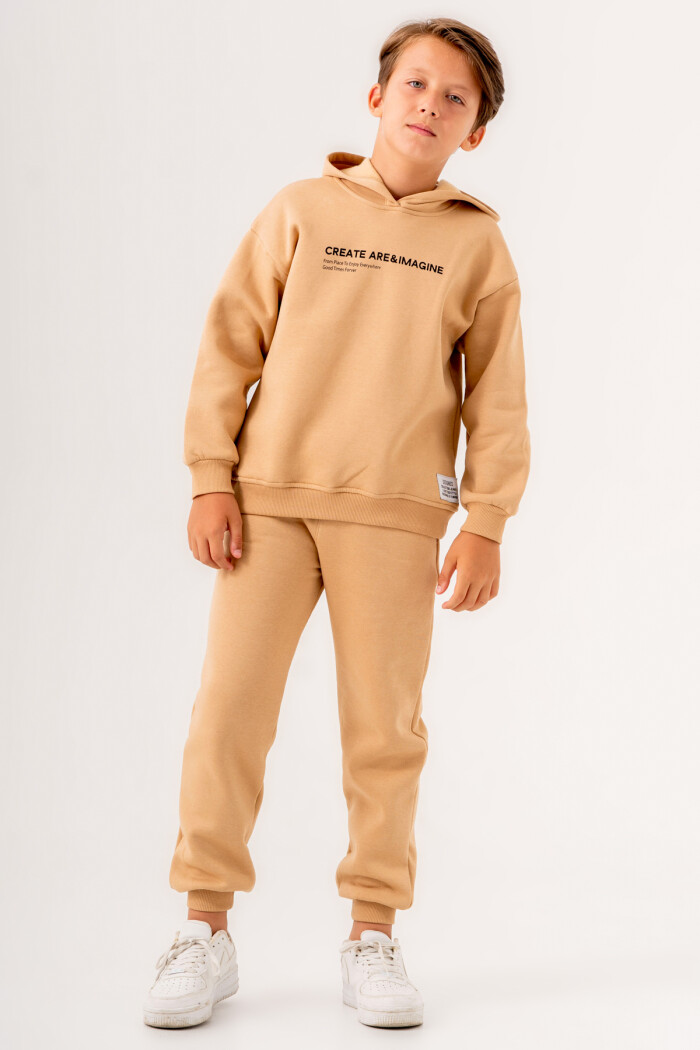 Erkek Çocuk Bej Create Are Imagine Baskılı 5-9 Yaş Takım - 3564-4