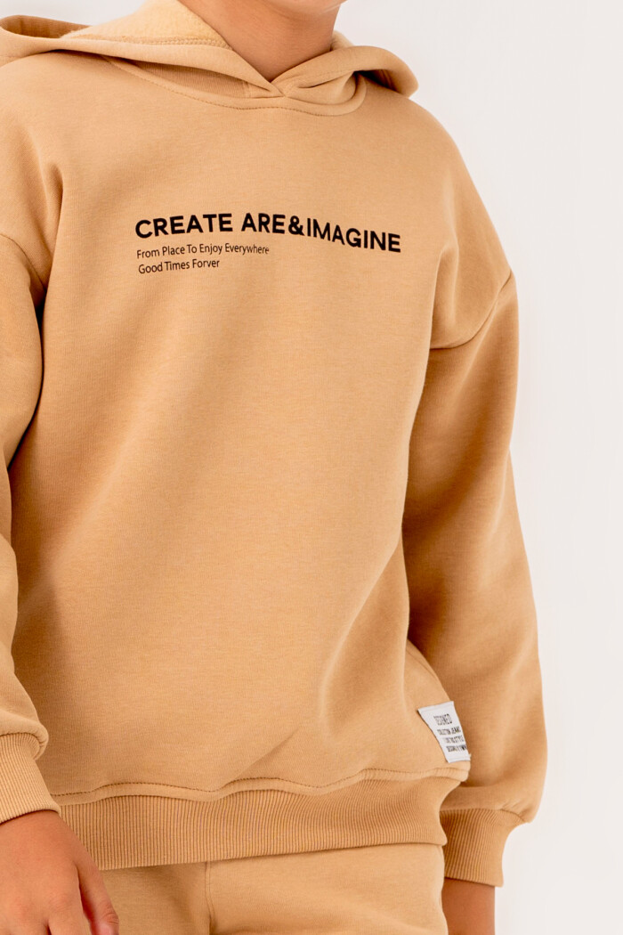 Erkek Çocuk Bej Create Are Imagine Baskılı 5-9 Yaş Takım - 3564-4