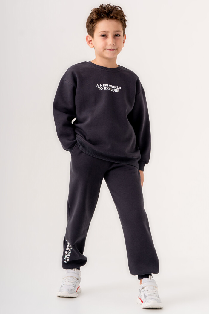 Erkek Çocuk Füme A New World To Explore Baskılı 5-9 Yaş Takım - 3562-3