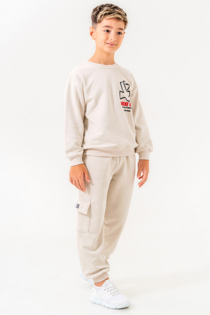 Krem Great View Baskılı 5-9 Yaş Takım - 3513-6