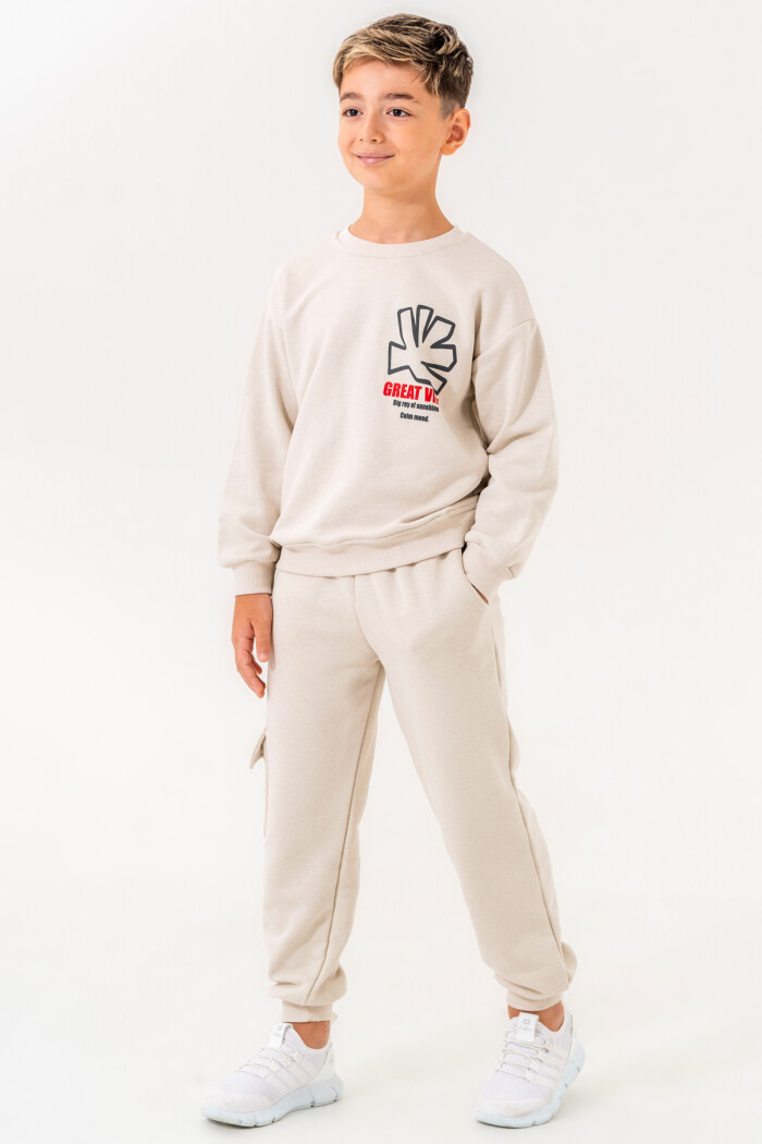 Krem Great View Baskılı 5-9 Yaş Takım - 3513-6