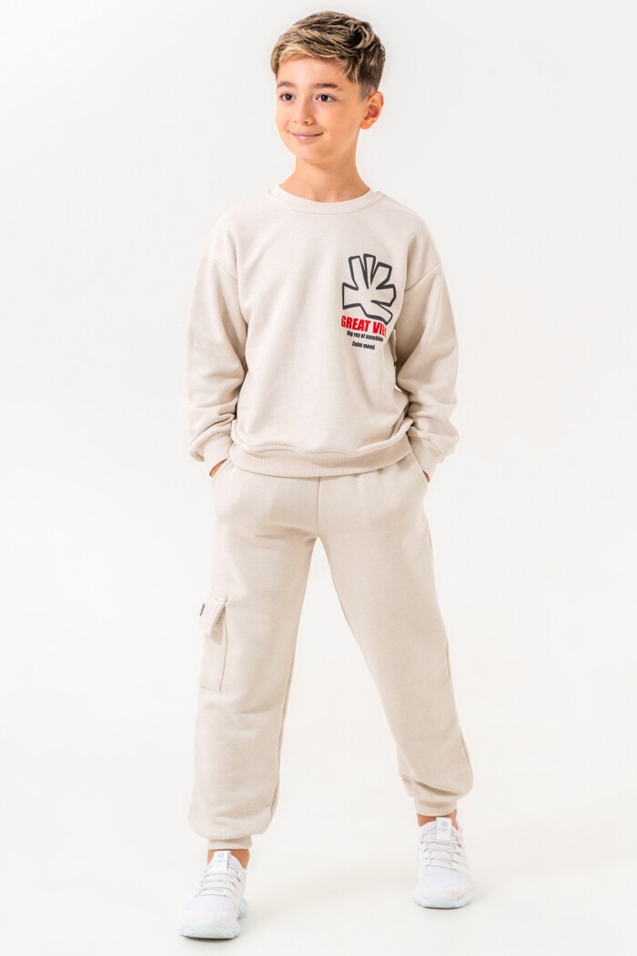 Krem Great View Baskılı 5-9 Yaş Takım - 3513-6