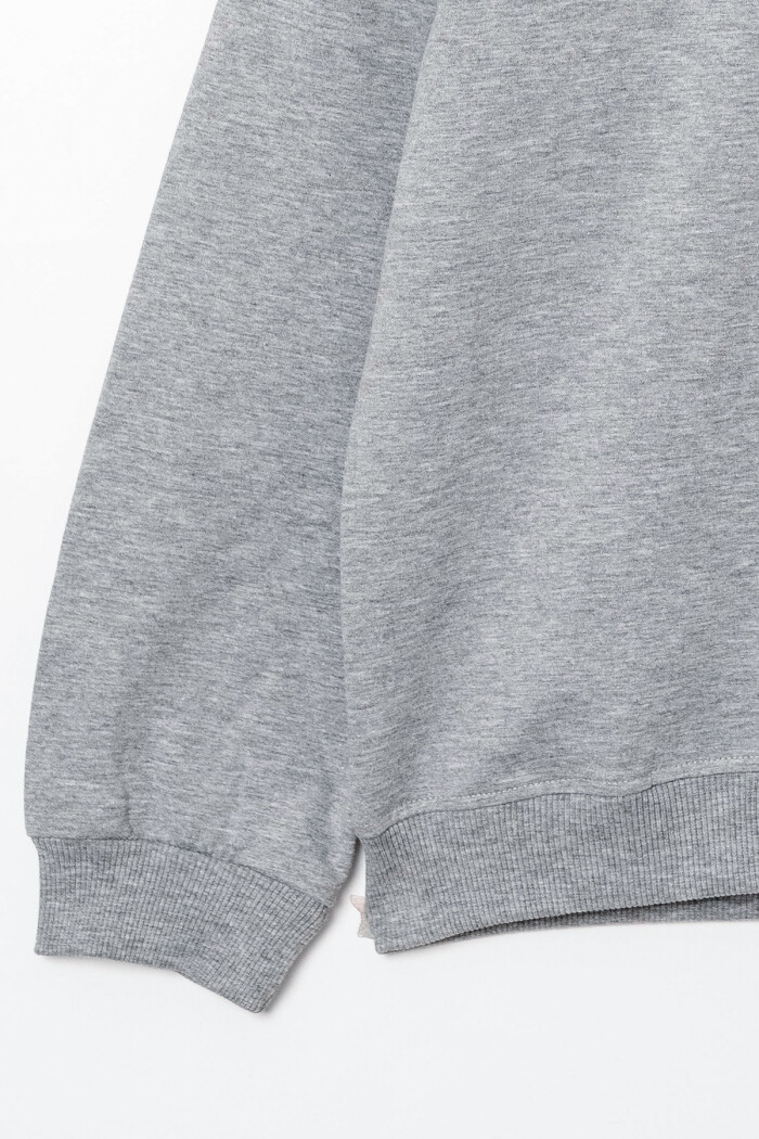 Erkek Çocuk Gri Kapüşonlu Basic 5-13 Yaş Sweatshirt- 3537-3