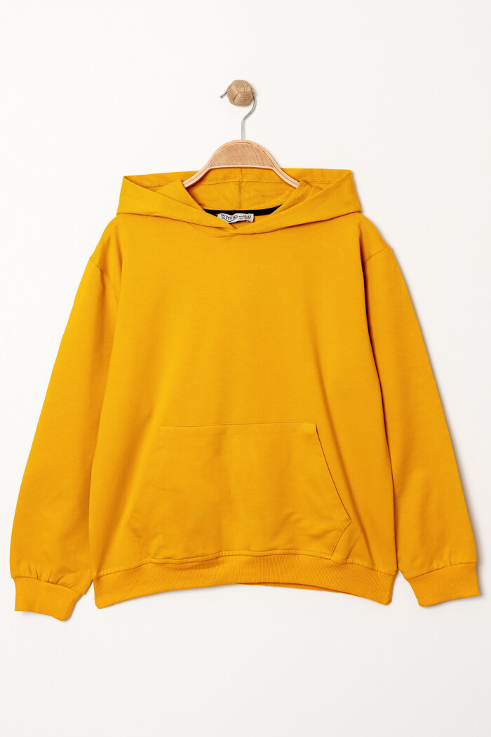 Erkek Çocuk Hardal Kapüşonlu Kanguru Cepli 5-13 Yaş Sweatshirt- 3536-5