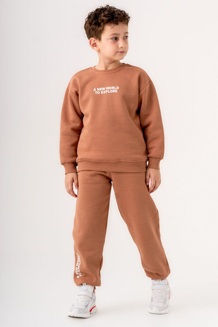 Erkek Çocuk Kahve A New World To Explore Baskılı 5-9 Yaş Takım - 3562-2