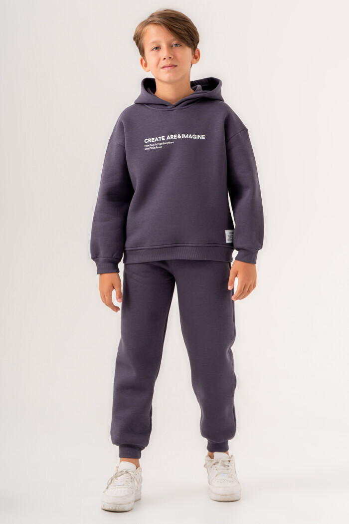 Erkek Çocuk Koyu Gri Create Are Imagine Baskılı 5-9 Yaş Takım - 3564-2