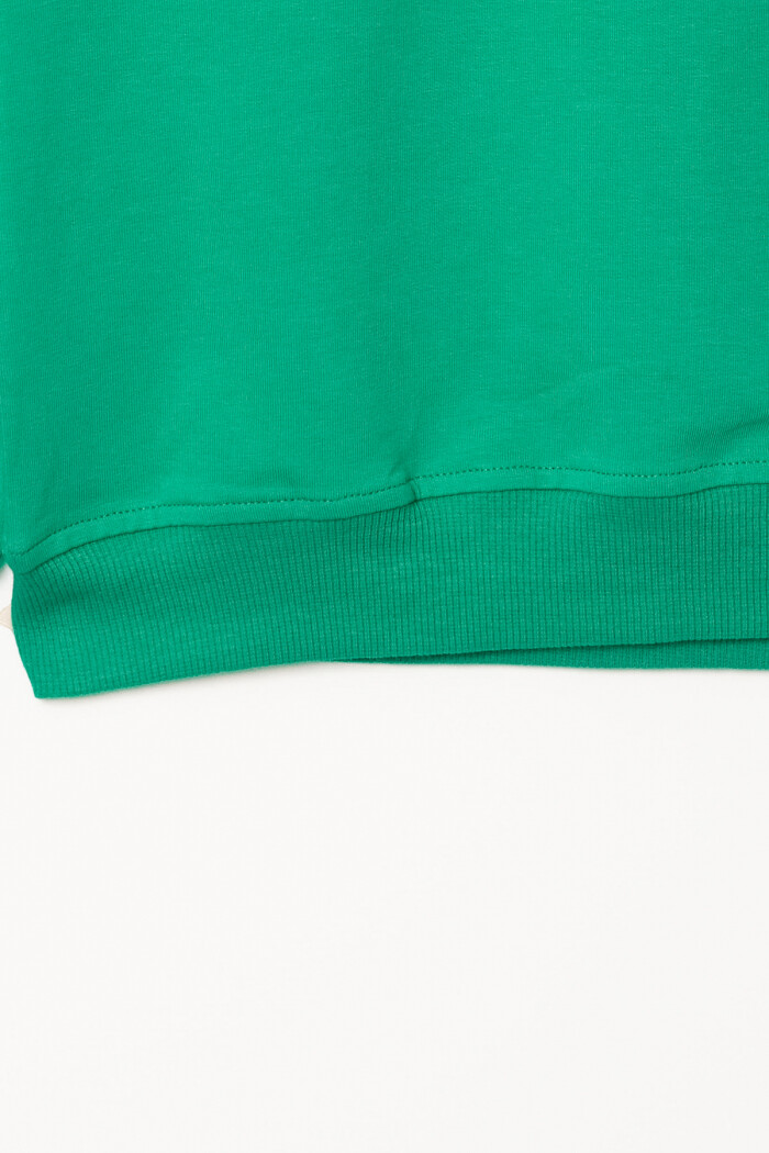 Erkek Çocuk Koyu Yeşil Bisiklet Yaka Basic 5-13 Yaş Sweatshirt- 3535-8