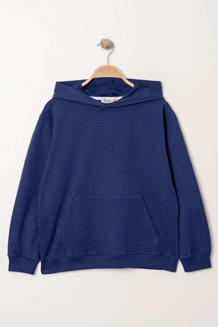 Erkek Çocuk Lacivert Kapüşonlu Kanguru Cepli 5-13 Yaş Sweatshirt- 3536-8