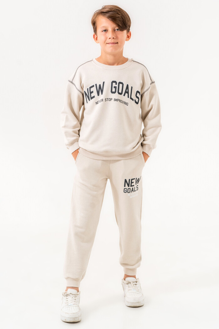 Krem New Goals Baskılı 5-9 Yaş Takım - 3516-2