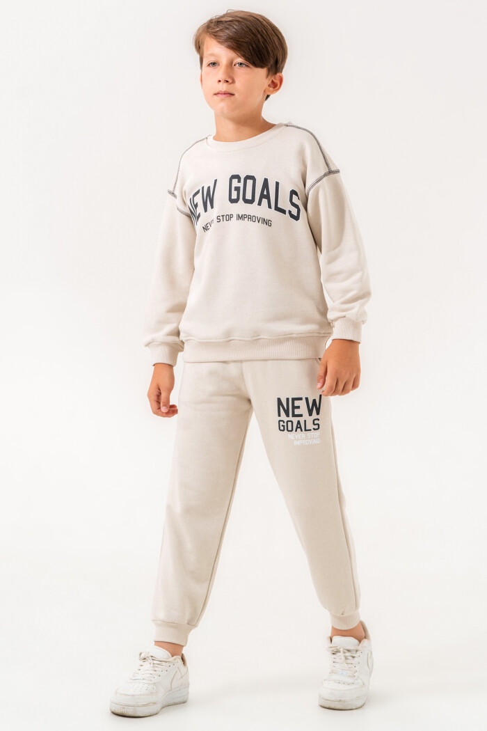 Krem New Goals Baskılı 5-9 Yaş Takım - 3516-2