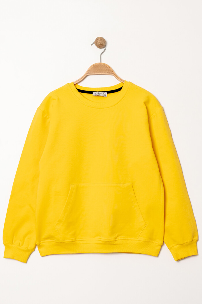 Erkek Çocuk Sarı Bisiklet Yaka Kanguru Cepli 5-13 Yaş Sweatshirt- 3534-9