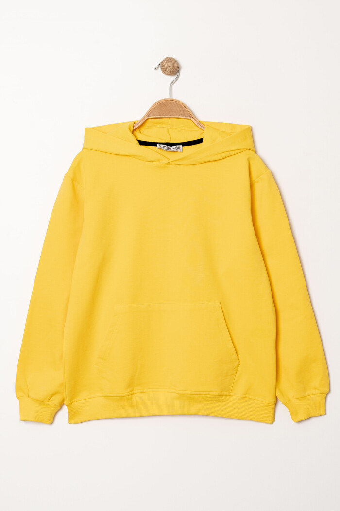 Erkek Çocuk Sarı Kapüşonlu Kanguru Cepli 5-13 Yaş Sweatshirt- 3536-9
