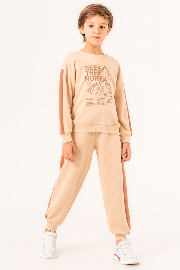 Bej Seek The North Baskılı 5-9 Yaş Takım - 3519-2