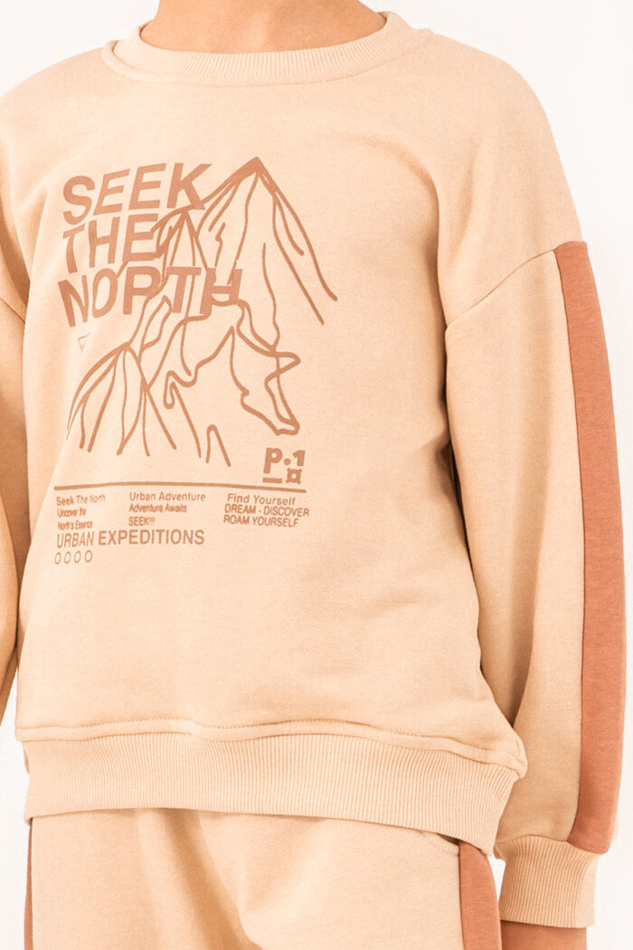 Bej Seek The North Baskılı 5-9 Yaş Takım - 3519-2