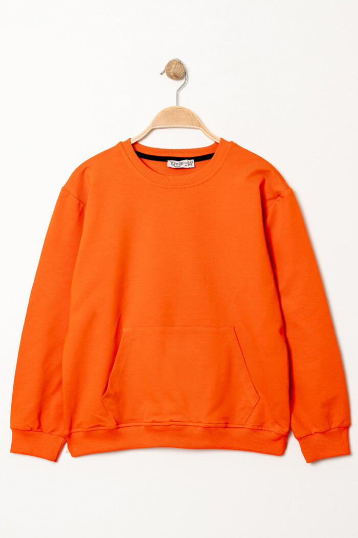 Erkek Çocuk Turuncu Bisiklet Yaka Kanguru Cepli 5-13 Yaş Sweatshirt- 3534-10