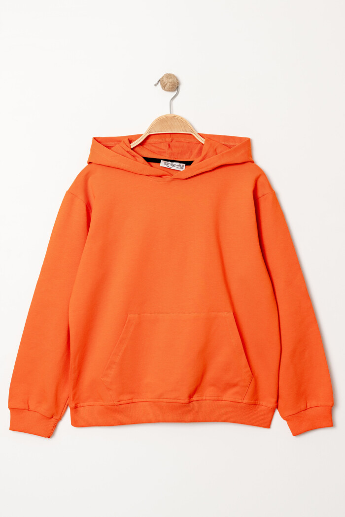Erkek Çocuk Turuncu Kapşonlu Cepli 5-13 Yaş Sweatshirt- 3536-10