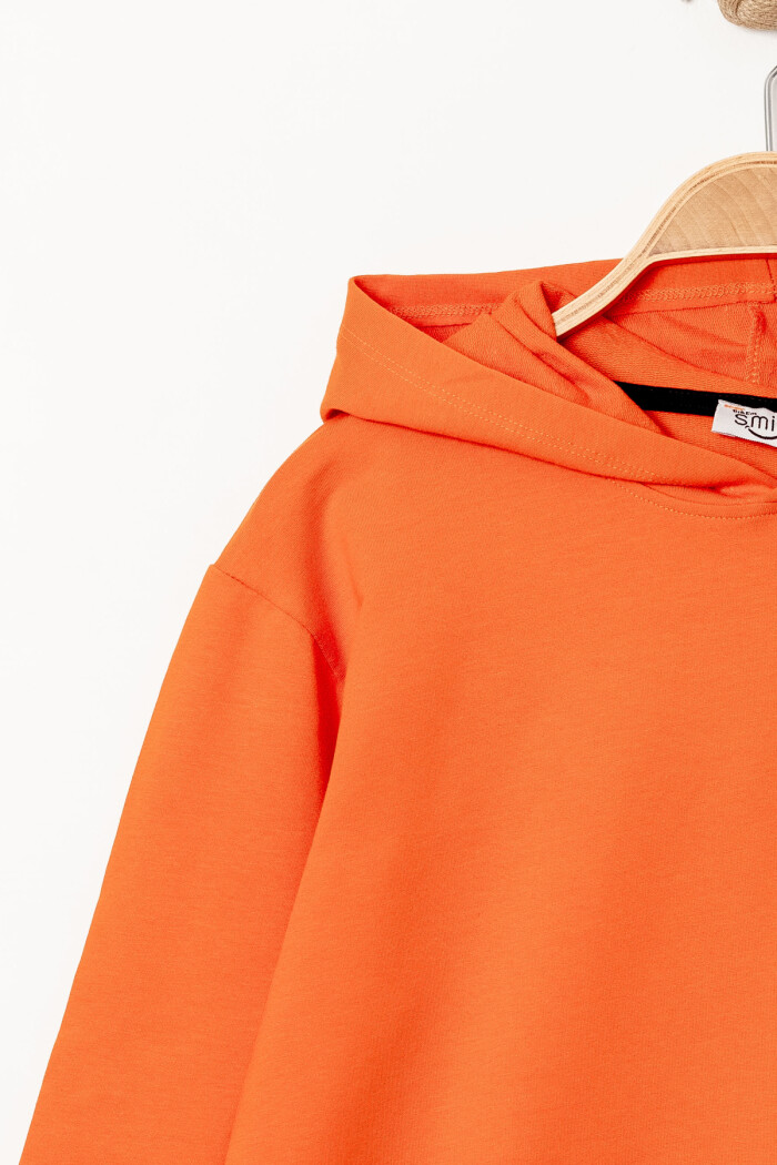 Erkek Çocuk Turuncu Kapşonlu Cepli 5-13 Yaş Sweatshirt- 3536-10