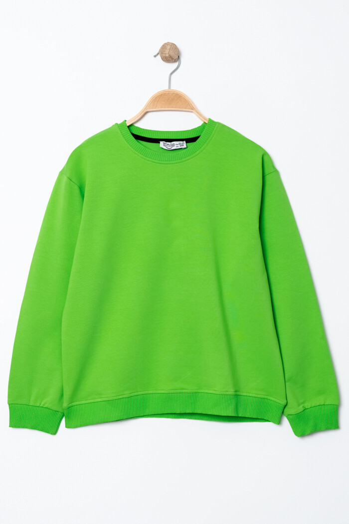 Erkek Çocuk Yeşil Bisiklet Yaka Basic 5-13 Yaş Sweatshirt- 3535-2