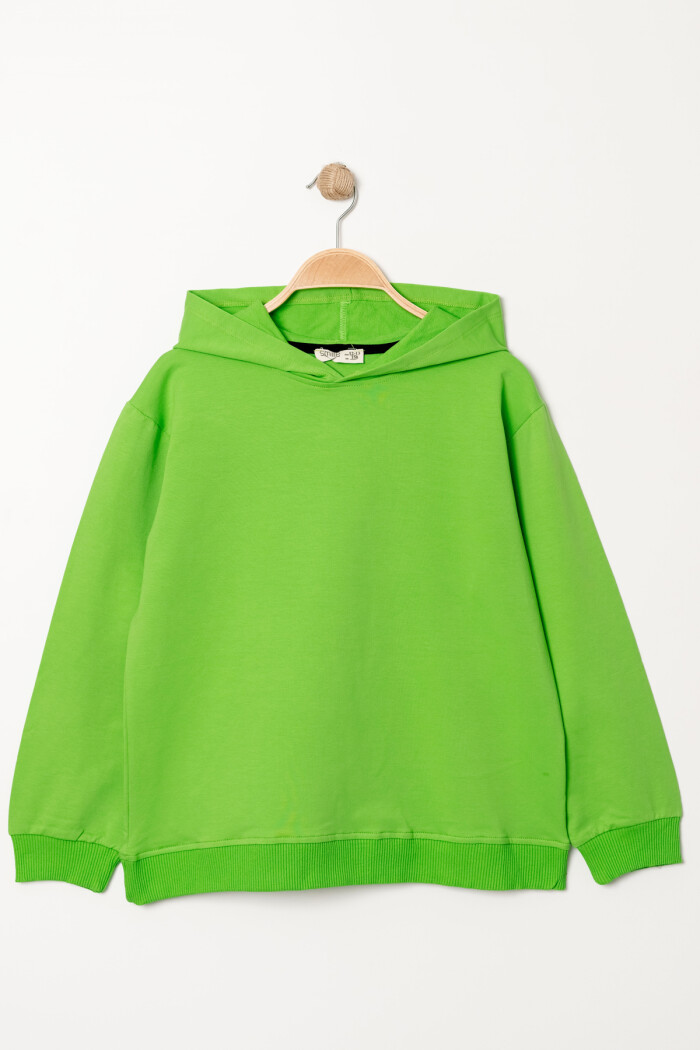 Erkek Çocuk Yeşil Kapüşonlu Basic 5-13 Yaş Sweatshirt- 3537-10