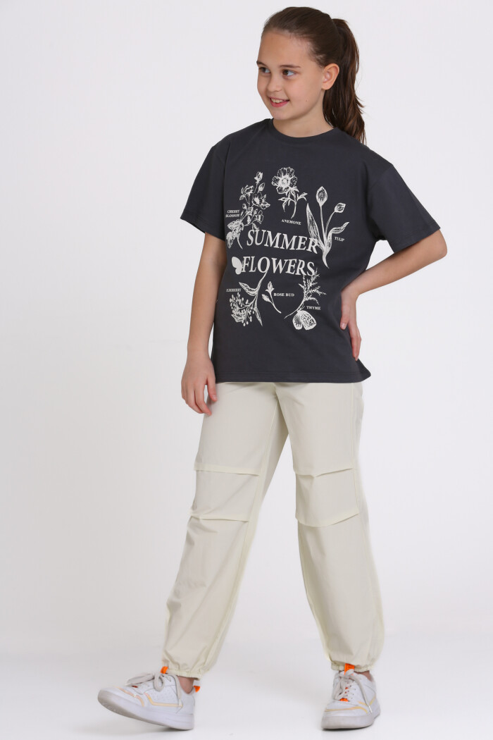 Füme Summer Flowers Baskılı 9-13 Yaş Takım - 2482-2