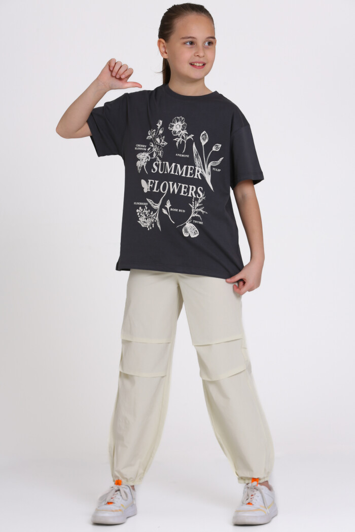 Füme Summer Flowers Baskılı 9-13 Yaş Takım - 2482-2