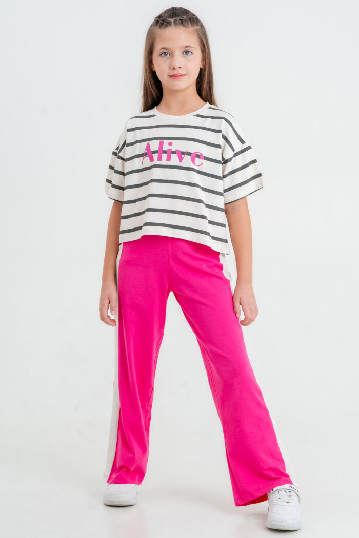 Fuşya Alive Baskı 5-9 Yaş Takım - 2421-4