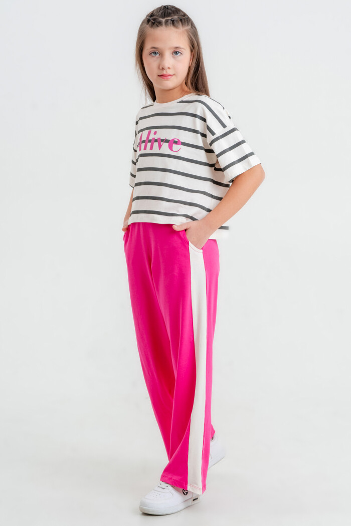Fuşya Alive Baskı 5-9 Yaş Takım - 2421-4
