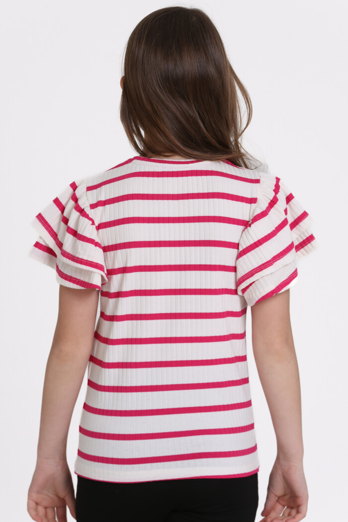 Fuşya Büzgülü 5-13 Yaş Tişört - 2516-3