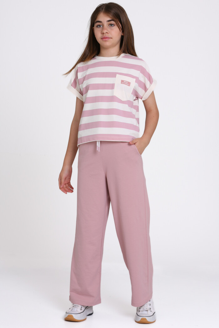 Gül Kurusu Çizgili Baskılı 8-12 Yaş Takım - 2458-2