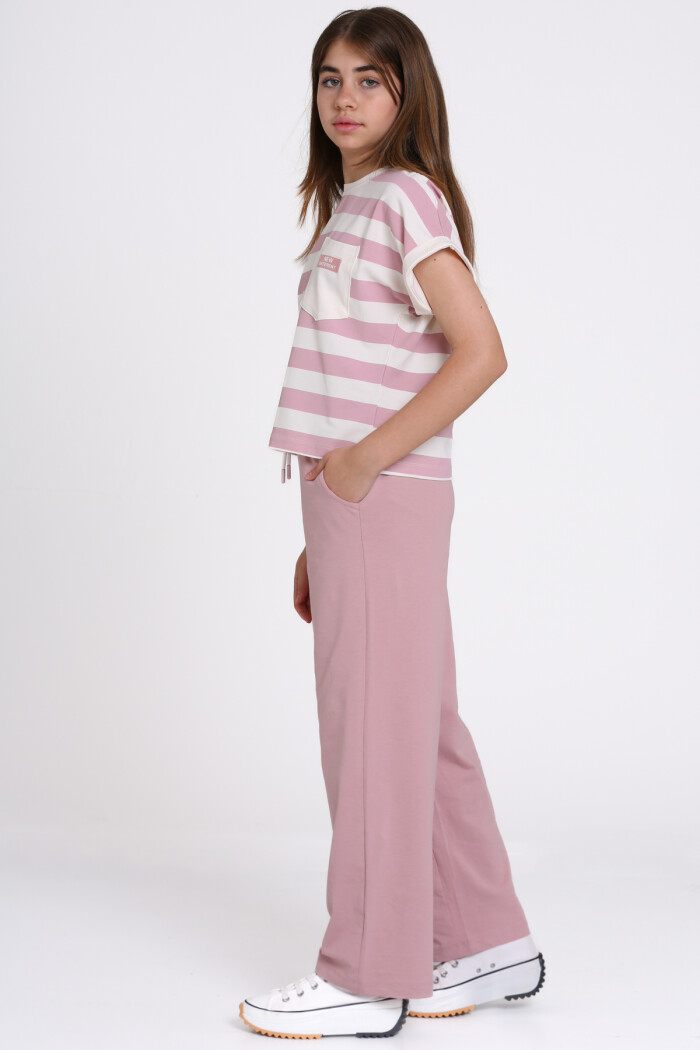 Gül Kurusu Çizgili Baskılı 8-12 Yaş Takım - 2458-2