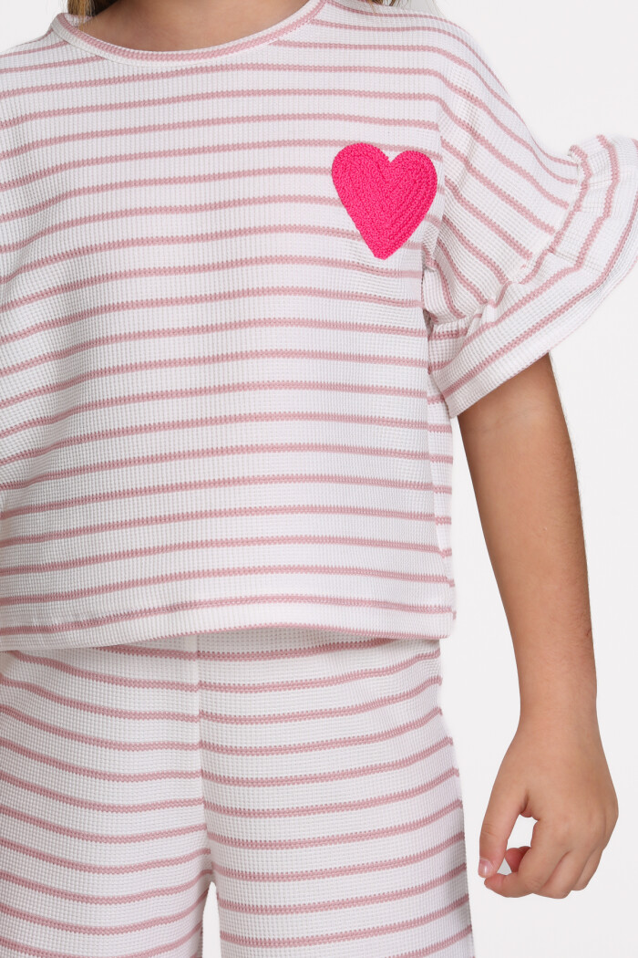 Gül Kurusu Kalp Nakışlı 3-7 Yaş Takım - 2533-3