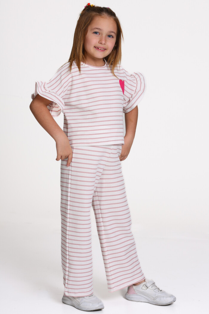 Gül Kurusu Kalp Nakışlı 3-7 Yaş Takım - 2533-3