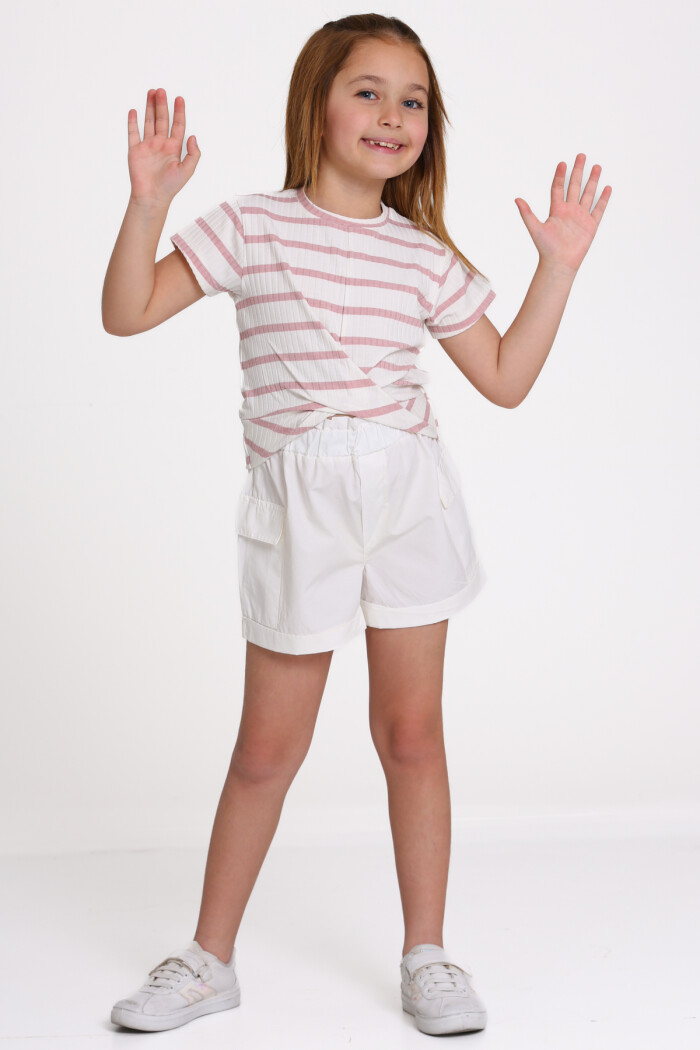 Gül Kurusu Kendinden Bağlamalı Poplin 5-9 Yaş Takım - 2489-4