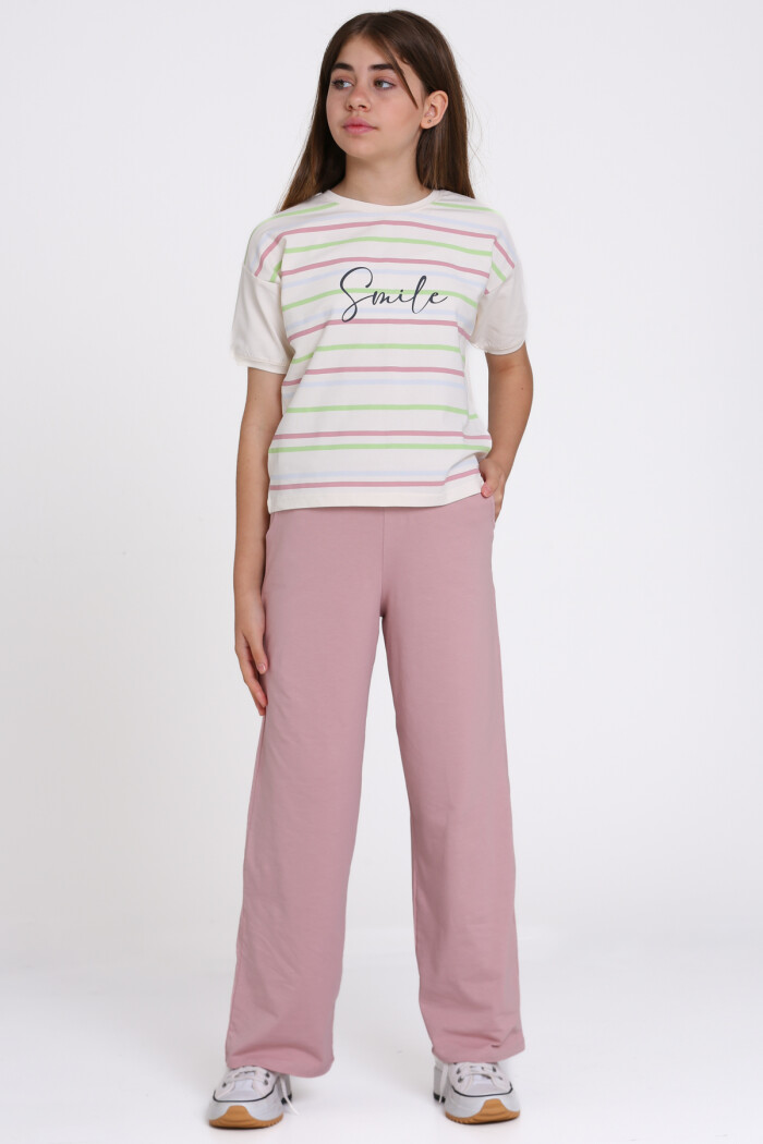 Gül Kurusu Smile Baskılı 8-12 Yaş Takım - 2461-2