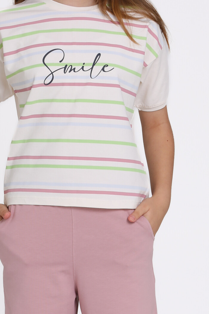 Gül Kurusu Smile Baskılı 8-12 Yaş Takım - 2461-2