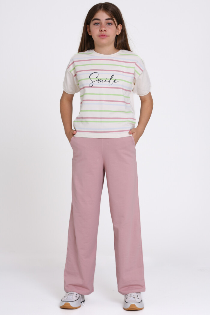 Gül Kurusu Smile Baskılı 8-12 Yaş Takım - 2461-2